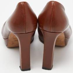 Gucci Brown Leather Peep Toe Platform Pumps Size 36.5