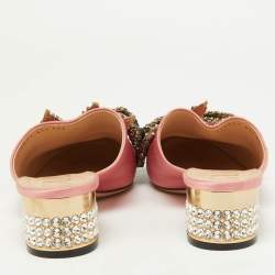 Pre Owned Gucci Pink Satin Crystal Embellished Bow Mules Size 41.5
