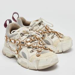 Gucci White Leather And Mesh Flashtrek Chunky Sneakers Size 39