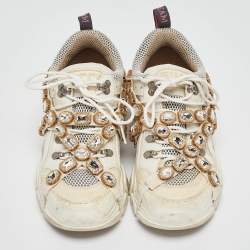 Gucci White Leather And Mesh Flashtrek Chunky Sneakers Size 39