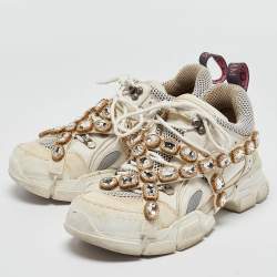 Gucci White Leather And Mesh Flashtrek Chunky Sneakers Size 39
