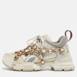 Gucci White Leather And Mesh Flashtrek Chunky Sneakers Size 39