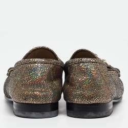 Gucci Multicolor Foil Textured Leather Horsebit Slip On Loafers Size 36