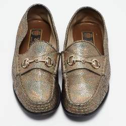 Gucci Multicolor Foil Textured Leather Horsebit Slip On Loafers Size 36