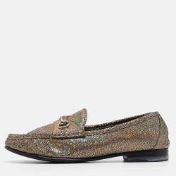 Gucci Multicolor Foil Textured Leather Horsebit Slip On Loafers Size 36