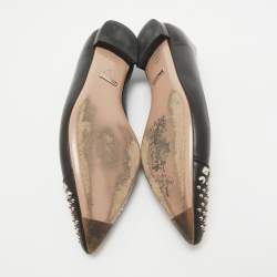 Pre Owned Gucci Black Leather Studded Cap Toe Ballet Flats Size 37