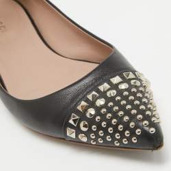Pre Owned Gucci Black Leather Studded Cap Toe Ballet Flats Size 37