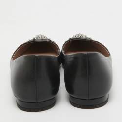 Pre Owned Gucci Black Leather Studded Cap Toe Ballet Flats Size 37