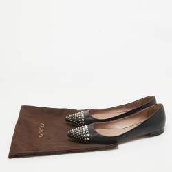 Pre Owned Gucci Black Leather Studded Cap Toe Ballet Flats Size 37