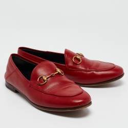 Pre Owned Gucci Red Leather Jordaan Loafers Size 36