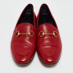 Pre Owned Gucci Red Leather Jordaan Loafers Size 36
