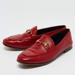 Pre Owned Gucci Red Leather Jordaan Loafers Size 36