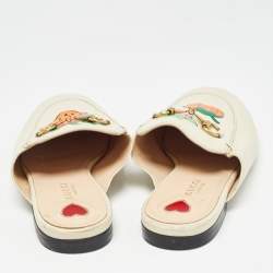 Gucci Cream Leather Strawberry Print Princetown Flat Mules Size 39