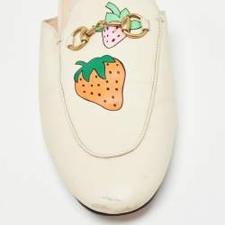 Gucci Cream Leather Strawberry Print Princetown Flat Mules Size 39