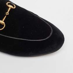 Gucci Black Velvet Fur Lined Princetown Flat Mules Size 39