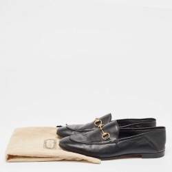 Pre Owned Gucci Black Leather Foldable Slim Horsebit Loafers Size 39.5