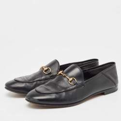 Pre Owned Gucci Black Leather Foldable Slim Horsebit Loafers Size 39.5