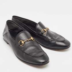 Pre Owned Gucci Black Leather Foldable Slim Horsebit Loafers Size 39.5