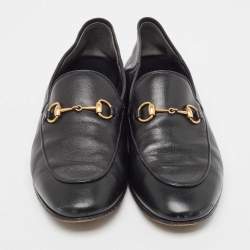 Pre Owned Gucci Black Leather Foldable Slim Horsebit Loafers Size 39.5