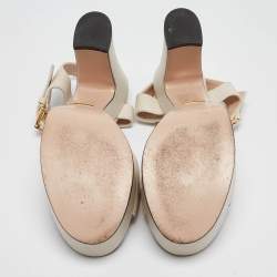 Gucci Cream Leather Horsebit Platform Block Heel Ankle Strap Sandals Size 40