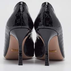 Pre Owned Gucci Black GG Patent Leather Horsebit Peep Toe Pumps Size 38.5
