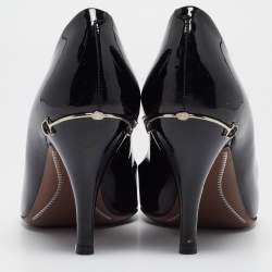 Pre Owned Gucci Black Patent Leather Round Toe Pumps Size 38.5