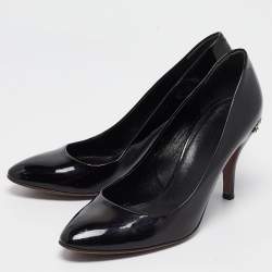 Pre Owned Gucci Black Patent Leather Round Toe Pumps Size 38.5