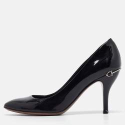 Pre Owned Gucci Black Patent Leather Round Toe Pumps Size 38.5