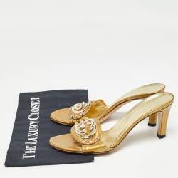 Gucci Gold Leather Interlocking G Slide Sandals Size 36.5