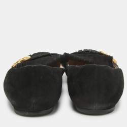 Pre Owned Gucci Black Suede GG Marmont Fringe Ballet Flats Size 40