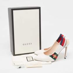 Pre Owned Gucci White Leather Web Detail Sylvie Slingback Pumps Size 40