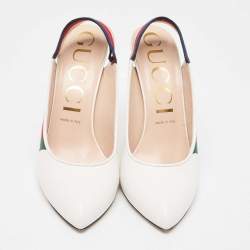 Pre Owned Gucci White Leather Web Detail Sylvie Slingback Pumps Size 40