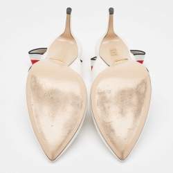 Pre Owned Gucci White Leather Web Detail Sylvie Slingback Pumps Size 40