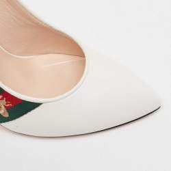 Pre Owned Gucci White Leather Web Detail Sylvie Slingback Pumps Size 40