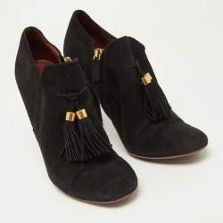 Gucci Black Suede Tassel Zip Ankle Booties Size 38.5