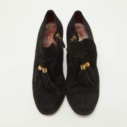 Gucci Black Suede Tassel Zip Ankle Booties Size 38.5