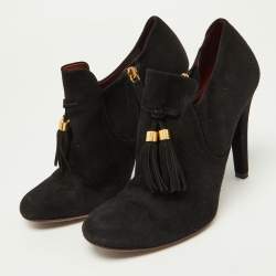 Gucci Black Suede Tassel Zip Ankle Booties Size 38.5