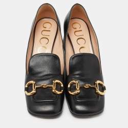 Gucci Black Leather Horsebit Block Heel Pumps Size 38.5