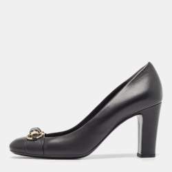 Gucci Black Leather Horsebit Pumps Size 38.5