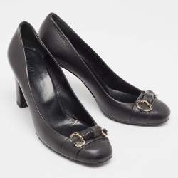 Gucci Black Leather Horsebit Pumps Size 38.5