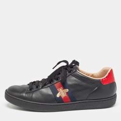 Gucci Black Leather Embroidered Bee Ace Sneakers Size 38