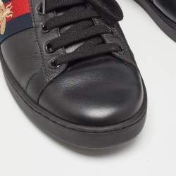 Gucci Black Leather Embroidered Bee Ace Sneakers Size 38