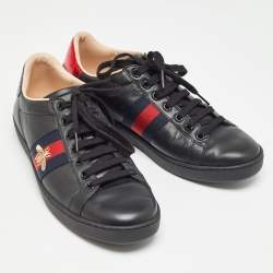 Gucci Black Leather Embroidered Bee Ace Sneakers Size 38