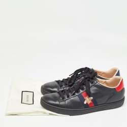 Gucci Black Leather Embroidered Bee Ace Sneakers Size 38