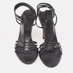 Gucci Black Leather Strappy Ankle Cuff Sandals Size 38