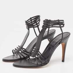 Gucci Black Leather Strappy Ankle Cuff Sandals Size 38