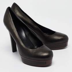 Gucci Black Leather Platform Round Toe Pumps Size 39.5