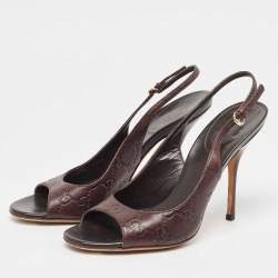 مملوكة مسبقًا Gucci Brown Leather GG Slingback Sandals Size 38.5
