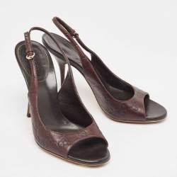 مملوكة مسبقًا Gucci Brown Leather GG Slingback Sandals Size 38.5
