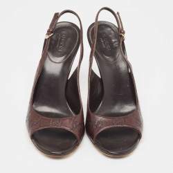 مملوكة مسبقًا Gucci Brown Leather GG Slingback Sandals Size 38.5
